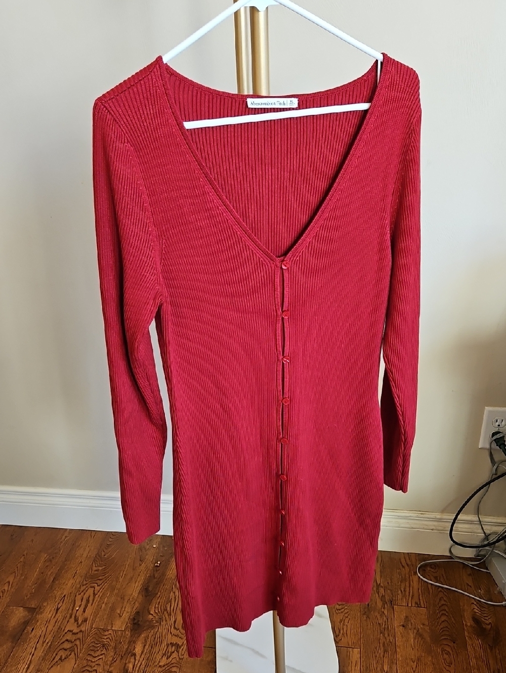 Abercrombie & Fitch Ribbed Knit Dress in Red